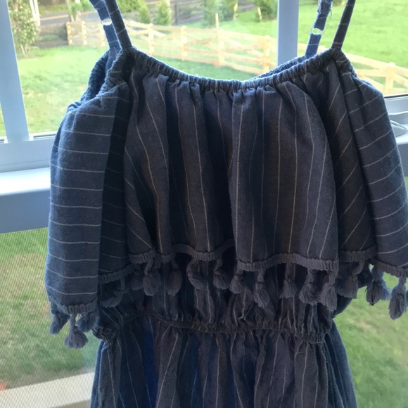 S Blue, Striped, Tasseled Romper - Picture 2 of 3